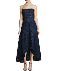 Shoshanna Bates Strapless Floral High Low Gown Navy