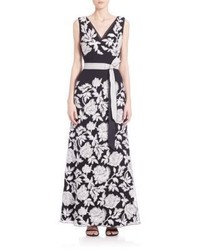 Tadashi Shoji Floral Embroidered Belted Gown
