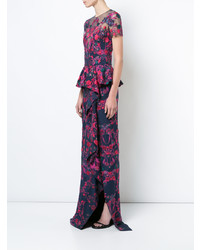 Marchesa Notte Floral Embroidered Maxi Dress