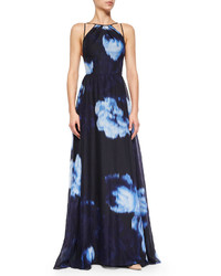 Lela Rose Floral Ikat Print Strappy Gown