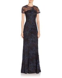 David Meister Floral Short Sleeve Gown