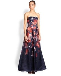 Kay Unger Floral Strapless Gown