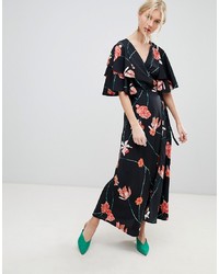 Vero Moda Printed Flutter Sleeve Wrap Maxi Dress