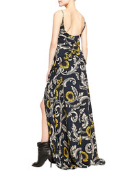 Burberry Prorsum Scroll And Floral Printed Evening Gown Midnight Blue