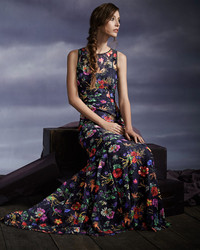 Badgley Mischka Sleeveless Floral Lace Gown