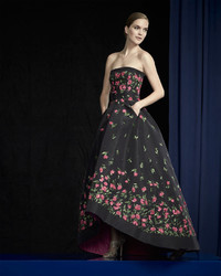 Oscar de la Renta Strapless Floral Embroidered High Low Gown