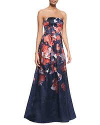 Kay Unger New York Strapless Floral Print Gown