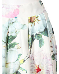 Floral Pleated Midi Beige Skirt