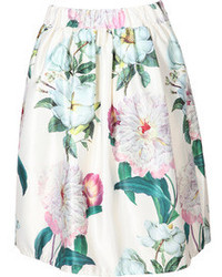 Floral Pleated Midi Beige Skirt