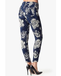 7 For All Mankind The Ankle Skinny In Indigo Floral Jacquard