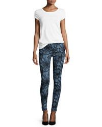 7 For All Mankind The High Waist Skinny Jeans Blue Floral