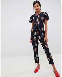 Oasis Jumpsuit With Ruffle Cap Sleeves In Floral Print