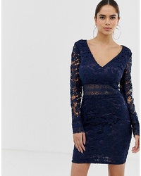 Navy Floral Lace Bodycon Dress