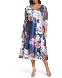 Komarov Plus Size Floral Charmeuse Chiffon Dress
