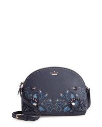 Navy Floral Leather Crossbody Bag