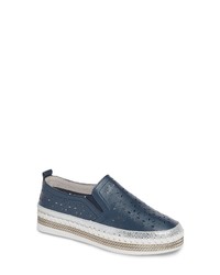Navy Floral Leather Slip-on Sneakers