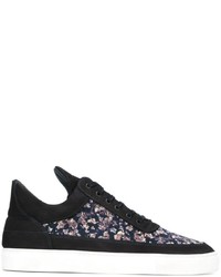 Navy Floral Leather Sneakers