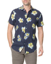 Navy Floral Linen Short Sleeve Shirt