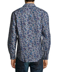 1 Like No Other Navy Floral Print Button Shirt Charcoal