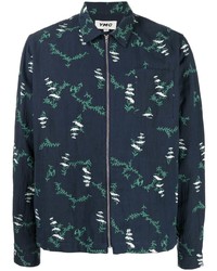YMC Bowie Floral Print Zip Up Shirt