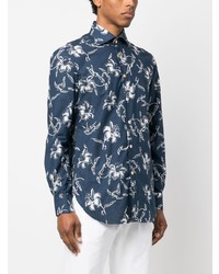 Kiton Floral Print Long Sleeve Cotton Shirt