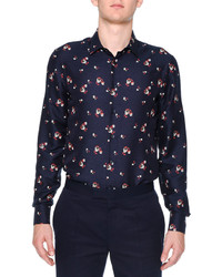Alexander McQueen Floral Print Long Sleeve Shirt Navy