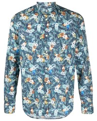 Manuel Ritz Foliage Floral Print Band Collar Shirt