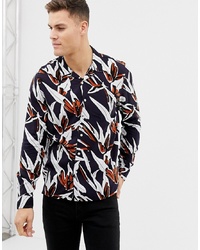 New Look Regular Fit Shirt With Floral Print In Navy