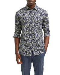 Selected Homme Slim Fit Floral Formal Organic Cotton Button Up Shirt In Navy Blazer At Nordstrom