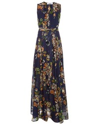 MSGM Abstract Floral Print Silk Georgette Maxi Dress