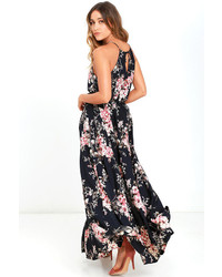 Feel The Music Navy Blue Floral Print Maxi Dress
