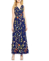 Leslie Fay Sleeveless Floral Embroidered Maxi Dress