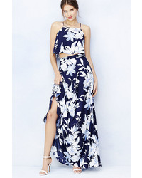 LuLu*s Love For Lanai Navy Blue Floral Print Two Piece Maxi Dress