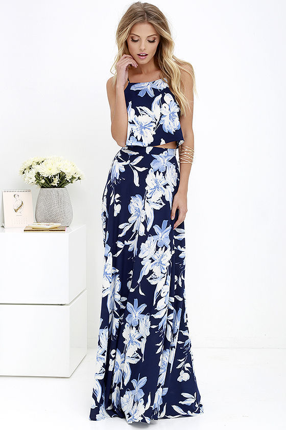 lulus navy blue floral print dress