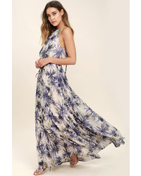 LuLu*s Gazebo Spirit Navy Blue Floral Print Maxi Dress