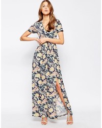 Club L Maxi Dress With Front Split In Floral Tile Print