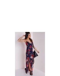 Missguided Chiffon Split Front Maxi Dress Navy Floral