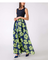 Navy Green Floral Maxi Dress