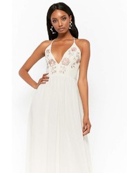 Forever 21 Sheer Floral Embroidered Plunging Chiffon Maxi Dress