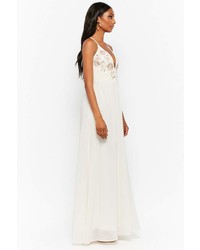 Forever 21 Sheer Floral Embroidered Plunging Chiffon Maxi Dress