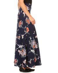 Navy Coral Floral Maxi Skirt