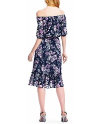 Adrianna Papell Off The Shoulder Floral Burnout Midi Dress