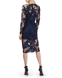 Topshop Floral Applique Long Sleeve Midi Dress