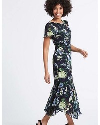 Marks and Spencer Floral Print Asymmetric Tunic Midi Dress