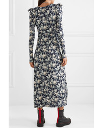 Les Rêveries Floral Print Cotton Jersey Midi Dress