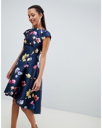 Chi Chi London Floral Printed Skater Dress With Cap Sleeve