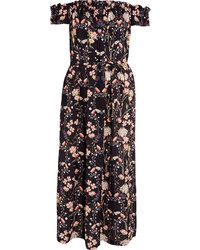 Mother of Pearl Lydia Off The Shoulder Floral Print Silk Dress Navy