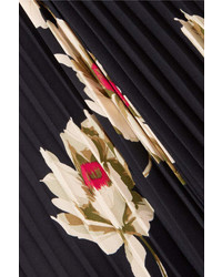 Vince Pleated Floral Print Crepe Midi Dress Navy