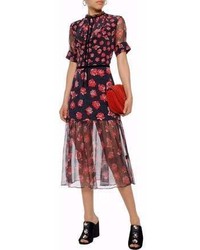 Markus Lupfer Susie Floral Print Silk Chiffon And Crepe De Chine Midi Dress