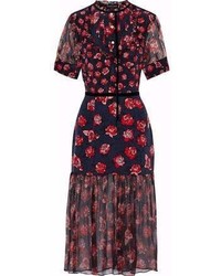 Markus Lupfer Susie Floral Print Silk Chiffon And Crepe De Chine Midi Dress